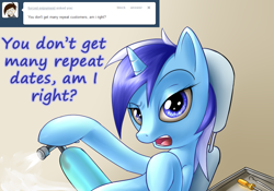 Size: 1000x700 | Tagged: safe, artist:dazko, character:minuette, ask, ask doctor colgate, dialogue, female, laughing gas, solo