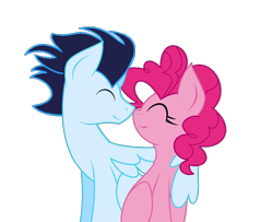 Size: 1760x1429 | Tagged: safe, artist:moonlightthegriffon, character:pinkie pie, character:soarin', species:pony, ship:soarinpie, crack shipping, female, hug, male, nuzzling, shipping, simple background, straight, transparent background, winghug