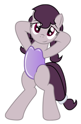Size: 560x861 | Tagged: safe, artist:darkstorm619, oc, oc only, oc:acoustic melody, species:earth pony, species:pony, arm behind head, armpits, bipedal, clothing, female, looking at you, missing cutie mark, one-piece swimsuit, pose, simple background, solo, swimsuit, transparent background