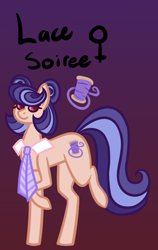 Size: 540x855 | Tagged: safe, artist:eppyminecart, oc, oc only, oc:lace soiree, parent:coco pommel, parent:suri polomare, parents:cocopolo, species:earth pony, species:pony, icey-verse, female, gradient background, magical lesbian spawn, mare, necktie, next generation, offspring, solo