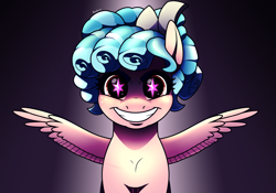 Size: 2712x1900 | Tagged: safe, artist:petalierre, character:cozy glow, species:pegasus, species:pony, episode:marks for effort, g4, my little pony: friendship is magic, cozy glow is best facemaker, cozy glow's true goal, crazy glow, creepy, creepy grin, element of magic, female, filly, foal, foreshadowing, grin, hidden eyes, pure concentrated unfiltered evil of the utmost potency, pure unfiltered evil, smiling, spoilers in source, spread wings, wingding eyes, wings