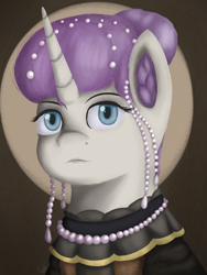 Size: 790x1050 | Tagged: safe, artist:phi, oc, oc only, oc:white star, species:pony, species:unicorn, equestria at war mod, clothing, female, halo, jewelry, necklace, not rarity, pearl necklace, solo