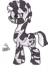 Size: 412x621 | Tagged: safe, artist:jump-cut, oc, oc only, oc:xenith, species:pony, species:zebra, fallout equestria, fanfic, fanfic art, female, mare, simple background, solo, white background
