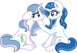 Size: 633x437 | Tagged: safe, artist:madzbases, artist:summersketch-mlp, base used, oc, oc only, oc:glass slipper, oc:priceless, parent:fancypants, parent:fleur-de-lis, parents:fancyfleur, species:pony, species:unicorn, duo, duo female, female, interdimensional siblings, looking at each other, mare, offspring, simple background, sisters, transparent background