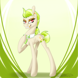 Size: 4000x4000 | Tagged: safe, artist:crystalcontemplator, oc, oc only, oc:golden keylime, species:pony, anorexia, female, gold tooth, mare, signature, solo
