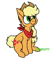 Size: 654x744 | Tagged: safe, artist:pony-puke, character:applejack, species:earth pony, species:pony, bandana, clothing, cowboy hat, female, hat, mare, simple background, sitting, solo, transparent background, watermark