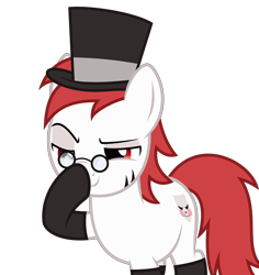 Size: 5000x5287 | Tagged: safe, artist:memely, oc, oc only, oc:nightly, species:earth pony, species:pony, absurd resolution, clothing, glimmerposting, hat, meme, saw (movie), simple background, smug, solo, the boopening, top hat, transparent background, vector