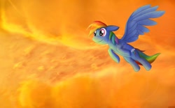 Size: 2048x1273 | Tagged: safe, artist:chocodamai, character:rainbow dash, species:pegasus, species:pony, female, flying, mare, smiling, solo