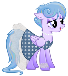 Size: 722x803 | Tagged: dead source, safe, artist:catwhitney, oc, oc only, oc:sleepy skies, species:pegasus, species:pony, clothing, dress, female, floppy ears, jewelry, mare, necklace, pearl necklace, simple background, solo, transparent background