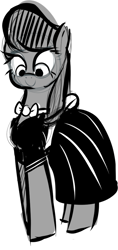 Size: 461x977 | Tagged: safe, artist:christheblue, character:octavia melody, species:earth pony, species:pony, bow tie, clothing, cute, dress, female, mare, monochrome, ponies wearing black, simple background, sketch, smiling, solo, tavibetes