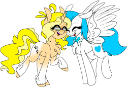 Size: 1556x1075 | Tagged: safe, artist:songheartva, oc, oc only, oc:angel love, oc:songheart, species:pegasus, species:pony, species:unicorn, female, mare, simple background, transparent background