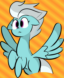 Size: 629x763 | Tagged: safe, artist:christheblue, artist:marcibel, edit, character:fleetfoot, species:pegasus, species:pony, color edit, colored, confused, female, gradient background, mare, missing cutie mark, spread wings, wings