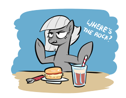 Size: 1306x1018 | Tagged: safe, artist:christheblue, character:limestone pie, species:earth pony, species:pony, burger, female, food, hay burger, restaurant, simple background, soda, solo, speech, transparent background, wendy's, where's the beef