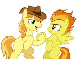 Size: 1837x1407 | Tagged: safe, artist:neighsay, base used, character:braeburn, character:spitfire, bipedal, female, male, missing cutie mark, shipping, spitburn, straight