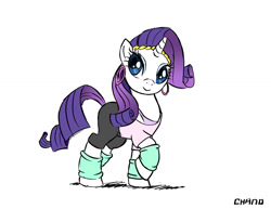 Size: 1320x1020 | Tagged: safe, artist:chano-kun, character:rarity, species:pony, species:unicorn, 80s, ear piercing, earring, female, headband, jewelry, leg warmers, mare, piercing, simple background, solo, white background, workout outfit