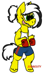 Size: 567x952 | Tagged: safe, artist:pony-puke, oc, oc only, oc:uppercute, species:pony, bipedal, boxing gloves, clothing, freckles, gritted teeth, shorts, simple background, solo, tongue out, transparent background, unshorn fetlocks