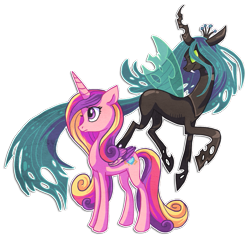 Size: 763x727 | Tagged: safe, artist:griffsnuff, character:princess cadance, character:queen chrysalis, species:alicorn, species:changeling, species:pony, changeling queen, duo, female, mare, outline, simple background, transparent background