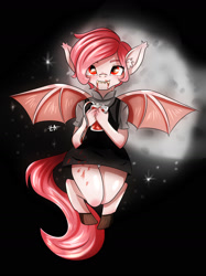 Size: 1280x1707 | Tagged: safe, artist:lucaaegus, oc, species:bat pony, bat pony oc, bat tag, bat wings, bitten, blood, blood bag, pink, vampire, wings