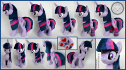 Size: 3672x2050 | Tagged: safe, artist:lioncubcreations, character:twilight sparkle, character:twilight sparkle (alicorn), species:alicorn, species:pony, clothing, heart, irl, long hair, long mane, photo, plushie, purple, socks, stockings, striped socks, thigh highs, twilight sparkle plushie