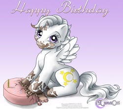Size: 750x670 | Tagged: safe, artist:flyingpony, oc, oc only, oc:lunarstar, species:alicorn, species:pony, g1, alicorn oc, cake, fanfic, female, filly, solo