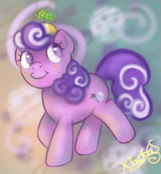 Size: 525x569 | Tagged: safe, artist:xiao668, character:screwball, species:earth pony, species:pony, abstract background, cute, female, filly, foal, painted, smiling, solo, younger