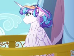 Size: 1600x1200 | Tagged: safe, artist:purplegrim40, character:princess flurry heart, species:alicorn, species:pony, balcony, eyeshadow, female, floppy ears, makeup, mare, older, older flurry heart, solo, story included