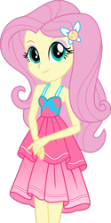 Size: 580x1162 | Tagged: safe, artist:kimberlythehedgie, character:fluttershy, episode:i'm on a yacht, equestria girls:spring breakdown, g4, my little pony: equestria girls, my little pony:equestria girls, spoiler:eqg series (season 2), bare shoulders, clothing, dress, dress interior, eyeshadow, female, geode of fauna, magical geodes, makeup, sleeveless, smiling, solo