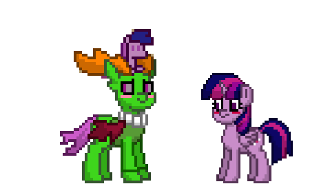 Size: 479x267 | Tagged: safe, artist:damiranc1, character:thorax, character:twilight sparkle, character:twilight sparkle (alicorn), species:alicorn, species:changeling, species:pony, species:reformed changeling, pony town, ship:twirax, animated, antlers, blushing, eyebrow wiggle, female, gif, male, pixel art, plushie, shipping, simple background, straight, white background