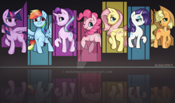 Size: 1280x756 | Tagged: safe, artist:theprince, character:applejack, character:fluttershy, character:pinkie pie, character:rainbow dash, character:rarity, character:starlight glimmer, character:twilight sparkle, character:twilight sparkle (alicorn), species:alicorn, species:pony, female, mane six, mare, obtrusive watermark, plot, smiling, watermark