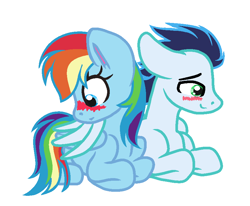 Size: 861x709 | Tagged: safe, artist:neighsay, character:rainbow dash, character:soarin', species:pony, ship:soarindash, blushing, female, hug, male, shipping, simple background, straight, white background, winghug