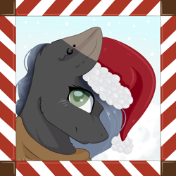 Size: 2400x2400 | Tagged: safe, artist:lilrandum, oc, oc only, oc:lilrandum, species:pony, clothing, female, grin, hat, mare, smiling, snow, ych example, your character here