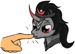 Size: 875x632 | Tagged: safe, artist:earthenhoof, character:king sombra, species:human, species:pony, species:unicorn, antagonist, armor, boop, finger, male, stallion, this will end in pain