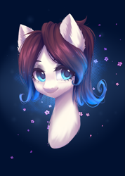 Size: 1223x1716 | Tagged: safe, artist:hikerumin, oc, oc only, oc:ice energy, species:pony, bust, commission, femboy, looking at you, male, portrait, smiling, solo