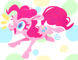 Size: 905x705 | Tagged: safe, artist:janegumball, character:pinkie pie, species:earth pony, species:pony, abstract background, colored eyelashes, cutout, doodle, female, happy, leaping, lineless, mare, open mouth, smiling, solo, thrilled