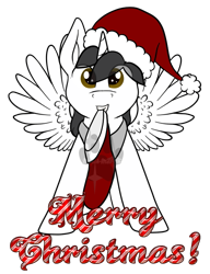 Size: 571x743 | Tagged: safe, artist:marsh-mal-oh, oc, oc only, oc:shiron, species:alicorn, species:pony, alicorn oc, christmas, christmas stocking, clothing, cute, digital art, hat, holiday, looking at you, male, ocbetes, signature, simple background, smiling, solo, spread wings, stallion, transparent background, wings, ych result