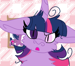 Size: 954x838 | Tagged: safe, alternate version, artist:spero, character:twilight sparkle, character:twilight sparkle (alicorn), species:alicorn, species:pony, confused, female, heterochromia, implied human, looking at you, messy mane, open mouth, original species, solo
