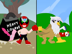 Size: 1280x960 | Tagged: safe, artist:dasucs, artist:mrtheamazingdude, artist:mtad2, character:gilda, character:pinkie pie, species:earth pony, species:griffon, species:pony, abuse, female, fist bump, french, homestar runner, male, mare, pinkiebuse, squashed, strong bad