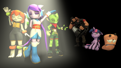 Size: 1700x950 | Tagged: safe, artist:tbwinger92, character:twilight sparkle, character:twilight sparkle (alicorn), species:alicorn, species:pony, 3d, carol tea, crossover, freedom planet, heavy weapons guy, milla basset, sash lilac, source filmmaker, spotlight, team fortress 2, worm, worms, worms (video game)