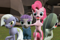 Size: 1600x1080 | Tagged: safe, artist:tbwinger92, character:limestone pie, character:marble pie, character:maud pie, character:pinkie pie, species:pony, 3d, gmod, pie sisters, siblings, sisters