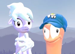 Size: 1500x1080 | Tagged: safe, artist:tbwinger92, character:cloudchaser, species:pony, 3d, baseball cap, cap, clothing, crossover, gmod, hat, worm, worms, worms (video game)