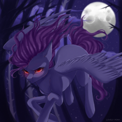 Size: 2000x2000 | Tagged: safe, artist:lovely-pony, oc, oc only, species:pegasus, species:pony, female, full moon, glowing eyes, moon, night, red eyes