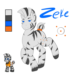 Size: 3000x3000 | Tagged: safe, artist:kensynvalkry, oc, oc:zeke, species:pony, species:zebra, pony town, male, reference sheet, stallion, zebra oc