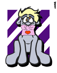 Size: 2168x2784 | Tagged: safe, artist:adilord, character:derpy hooves, species:pegasus, species:pony, cute, derpabetes, female, grey skin, letter, mail, simple background, sitting, solo, yellow eyes, yellow hair