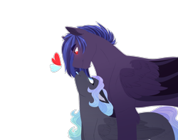Size: 1900x1500 | Tagged: safe, artist:purplegrim40, oc, oc only, species:pegasus, species:pony, blep, female, looking at each other, male, mare, oc x oc, shipping, silly, simple background, size difference, smiling, stallion, straight, tongue out