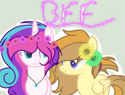 Size: 1007x768 | Tagged: safe, artist:mlpcotton-candy-pone, oc, oc:ivory buttercup, oc:magical melody, species:pegasus, species:pony, species:unicorn, :3, female, floral head wreath, flower, flower in hair, mare, oc belongs to: dizzy-tm