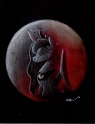 Size: 1681x2200 | Tagged: safe, artist:brogararts, character:princess luna, species:alicorn, species:pony, blood moon, eclipse, eyes closed, female, lunar eclipse, mare, moon, solo, super blood wolf moon