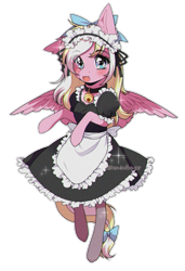 Size: 1068x1557 | Tagged: safe, artist:kitten-in-the-jar, oc, oc only, oc:bay breeze, species:pegasus, species:pony, bell, bell collar, blushing, bow, clothing, collar, cute, dress, female, hair bow, looking at you, maid, mare, open mouth, simple background, tail bow, transparent background, ych result