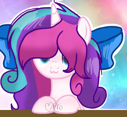 Size: 830x768 | Tagged: safe, artist:mlpcotton-candy-pone, oc, oc:magical melody, species:pony, species:unicorn, :3, bow, female, hair bow, mare, solo
