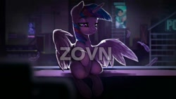 Size: 1334x750 | Tagged: safe, artist:theprince, character:twilight sparkle, character:twilight sparkle (alicorn), species:alicorn, species:pony, female, mare, obtrusive watermark, sitting, smiling, solo, watermark