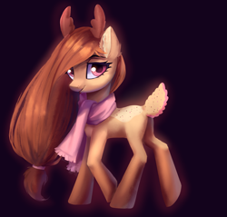 Size: 3673x3507 | Tagged: safe, artist:hikerumin, oc, oc only, unnamed oc, species:deer, species:pony, antlers, clothing, ear fluff, eyelashes, female, fullbody, looking at you, scarf, smiling, solo